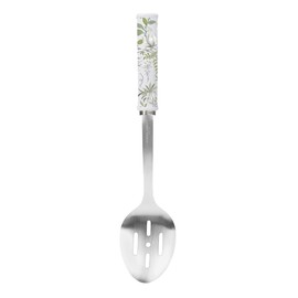 Laura Ashley 13-Inch Stainless Steel Slotted Spoon - Dishwasher Safe Large Serving Spoon with Ergonomic Ceramic Handle, Elegant Design for Efficient Draining and Easy Cleanup - Sage Parterre