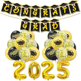 Graduation Party Decoration Set 2025 with Congrats Banner Large Gold Foil Number Balloons Confetti Latex Balloons Perfect for High School College Graduation Ceremony Photo Backdrop Party Supplies
