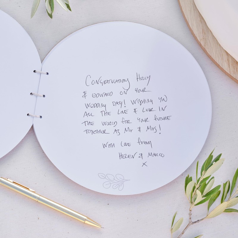 Ginger Ray Round Wooden Wedding Guest Book with Cream Ribbon,