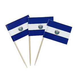 100 Pcs Salvador Flag Salvadorans Toothpick Flags, Small Mini Stick Cupcake Toppers Salvadorans Flags Cocktail Picks