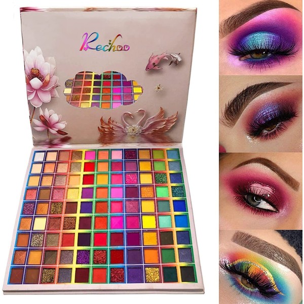 Rechoo Colorful Make-up Eyeshadow Palette 99 Colors, Rainbow Big Matte & Shimmer Eyeshadow, Professional & Long-lasting Glitter Make-up Tint Palette for Daily Festival Stage Make-up