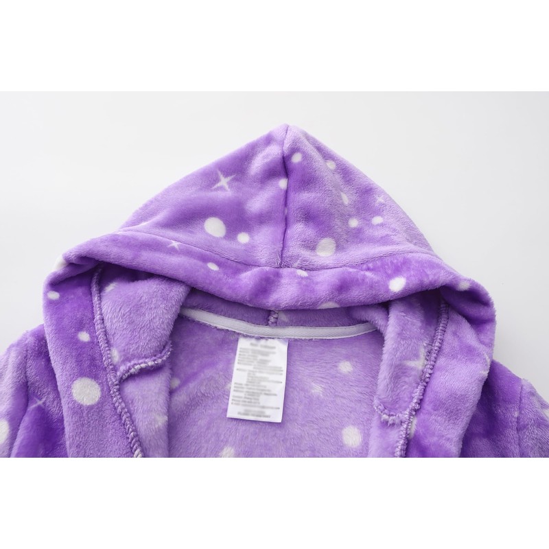ECGK Soft Hooded Rainbow Bathrobe Sleepwear for Girls Purple Star