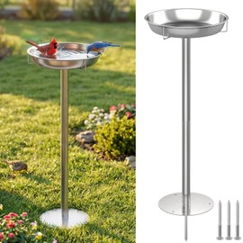 tinnmao 304 Stainless Steel Bird Bath for Outside, 40 Inch Tall Freestanding Metal Birdbath & Feeder with Removable Bowl for Garden Yard Patio Lawn