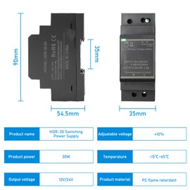 Vaileal DIN Rail Power Supply 24 V: 24 VDC 30 W 1.25 A, HDR-30-24 DIN Rail Switching Power Supply DIN Rails, DIN Rail Transformer for Industrial Automation System