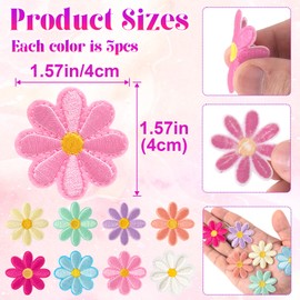 Isslly 24pcs Daisy Flower Patches for Clothes, Cute Flower Iron on Applique, Sew on Embroidered Patches for Jeans Sweaters Jackets Coats Bags Hats- 8 Colors