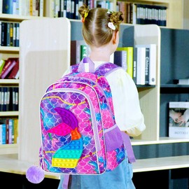 gxtvo 3PCS Girls Mermaid Backpack, 16" Kids Bookbag with Lunch Box, Water Resistant School Bag for Elementary Prechool Toddler