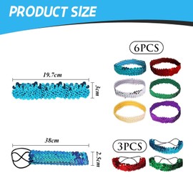 6-Piece Stretch Sequin Headband And 3-Piece Sequin Headband With Rubber Band, Shiny Headband, Creative Hair Accessories, Clothing Accessories.