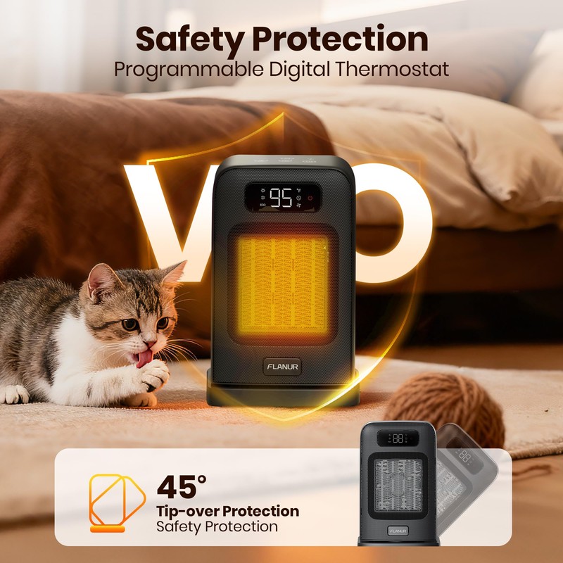 FLANUR Space Heaters for Indoor Use, 1500W Small Desk Heater