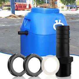 2 pieces water butt duct, 1 inch external thread with hose nozzle, 25 mm hose connection, tank fitting, PVC hose nozzle, tank feed-through with nozzle and seal for rain clay, water tank, cisterns