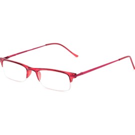 The Bishop Unisex Half Rim Browline Reading Glasses, Rectangular Half Frame Readers for Men and Women + 2.00 Red (Microfiber Cleaning Carrying Pouch Included)