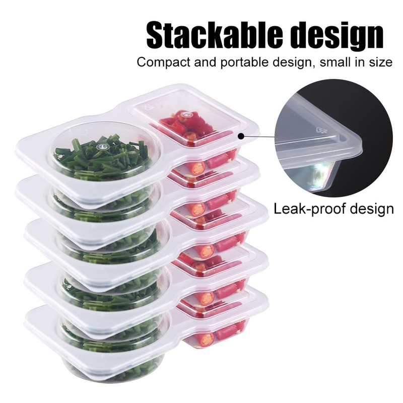 DONGKER Double Compartment Condiment Container,10/20 PCS Square & Round Travel