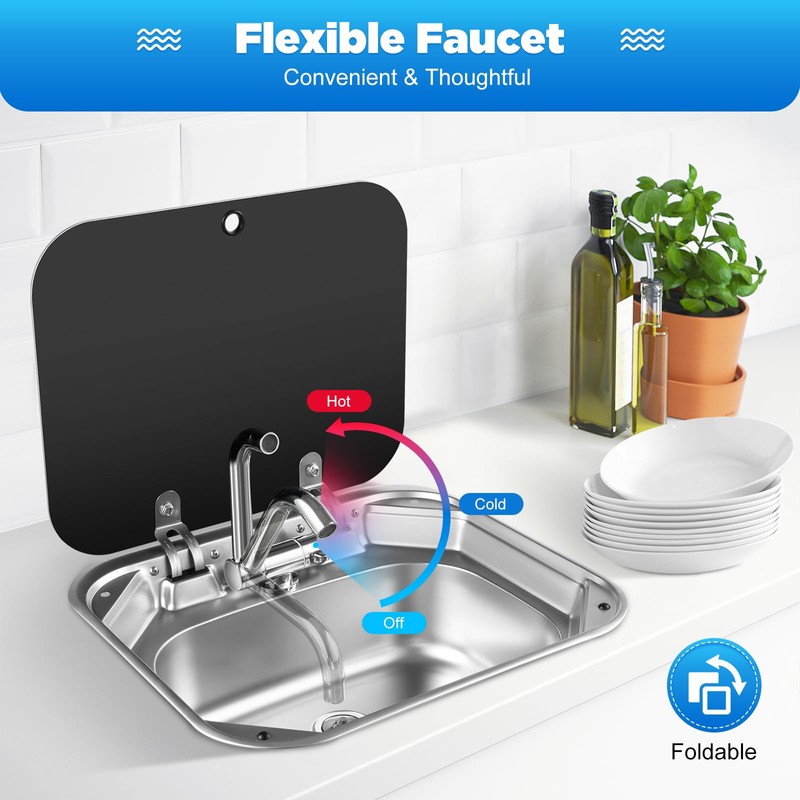 LIAPDG Stainless Steel Caravan Sink, Small Folding RV Bathroom Kitchen