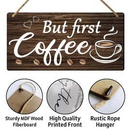Coffee Kitchen Decor But First Coffee Sign Coffee Bar Signs Coffee Wall Art Wood Sign For Coffee Station Decor Coffee Decorations 6 x 12 Inch