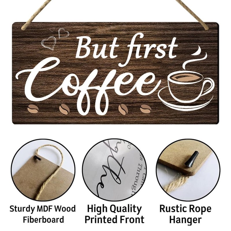 But First Coffee Sign - Wooden Coffee Bar Art, 6