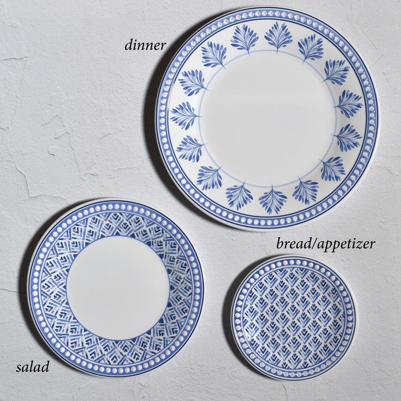 Merritt Savannah 6"" Melamine Saucer Appetizer Bread Plate, Blue/White, Set