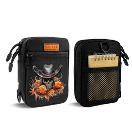 EDC Tool Pouch with Skull Pattern, Pocket Organizer for EDC Gears, EDC Pocket Pouch with Carabiner, EDC Pouch Organizer for Holding Flashlight, Knife, Tactical Pen