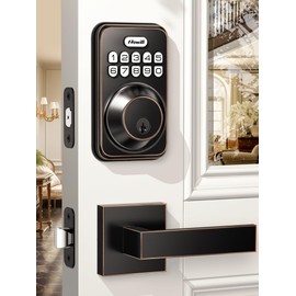 Zowill Keyless Entry Door Lock with 2 Lever Handles, Electronic Keypad Deadbolt, Auto-Locking, Anti-Peeping Password, Digital Code Door Lock, Front Door Handle Sets, OilRubbed Bronze