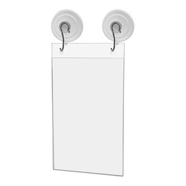 Marketing Holders 5.5"W x 8.5"H Sign Holder with 2 Suction Cups Window Mount Ad Frame with Hooks for Business License Hair Salon Store Restaurant Schools Clear Acrylic
