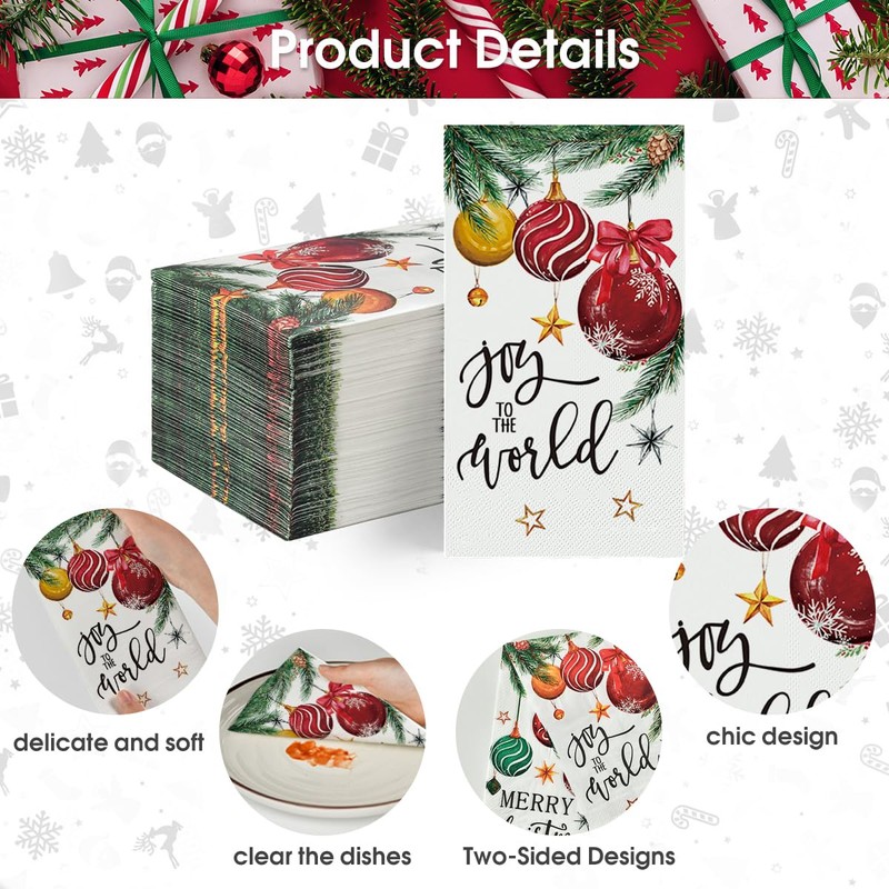 Horaldaily 100 servilletas decorativas de papel desechables de Navidad, bolas