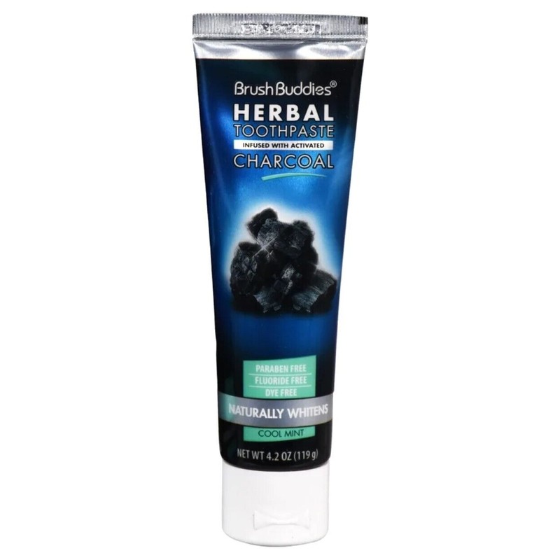 Brush Buddies Herbal Toothpaste with Activated Charcoal Naturally Whitens Mint
