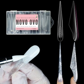 NOVO OVO Super Long Stiletto Nail Dual Forms Long Stiletto Nail Double Shapes for Poly Gel Extension with Guide Line Inside, XXXXL XXXXXL Acrylic Nails, 70 Pieces, 14 Sizes