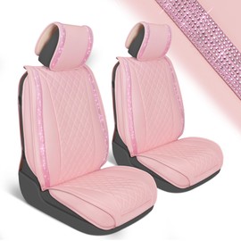 CrystalClear Pink Car Seat Covers - Luxurious Vegan Leather with Bling Crystals, Premium Automotive Seat Covers for Front Seats of SUVs and Cars