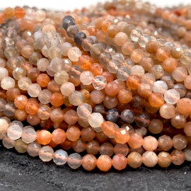 ABCGEMS Gradient-Shades Madagascan Tri-Color Moonstone Beads (A Revolutionary Cutting Technique for Tiny Beads Enhances Sparkle, Depth & Dimension) Diamond-Cut Micro-Faceted Round Baby-Size Tiny 4mm