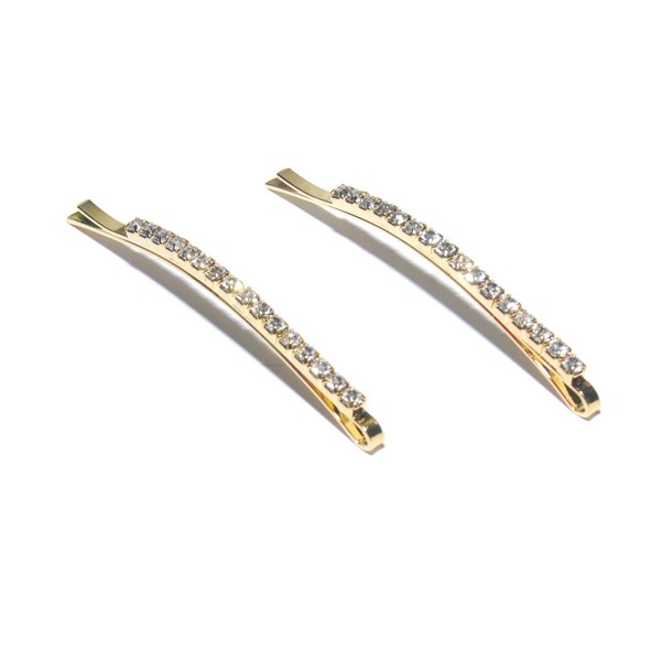 Luxxii - 1 Row Clear Rhinestone Crystal Hair Barrette Clip Hair Pin (Pack 2) (Gold Tone, 2 Count)