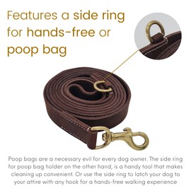 Blazing Paws Vibrania 6 Ft Heavy Duty 1 inch Wide Super Soft Thick Distressed Leather Dog Leash, Coffee Brown with Side Ring (6 Ft L x 1" W, Coffee Brown)