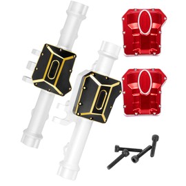 RCHuiWow RC Portal Axles & Diff Covers Upgrades Part for 1/10 TRX4 TRX6 RC Crawler Car,Front & Rear Portal Axle Housing,Heavy Duty Brass Diff Covers(2PCS) w/Red Diff Covers(2PCS),Silver