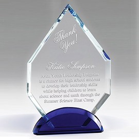 Customizable 8 Inch Arrowhead Optical Crystal Award with Blue Base with Personalization