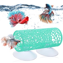 Betta Tunnel Aquarium Betta Cave Hideout with Suction Cups, Plastic Green Bettas Fish Tank Hammock for Small Fish, Shrimps Toys Aquariums Decor Accessories