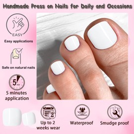 240pc Press on Toenails Women Fake Toe Nails with Glue Tabs, White Fake Toenails Press on Nails Toe Acrylic Nail Tips Short Square False Toenails Stick Artificial Toe Nails Press ons Pedicure