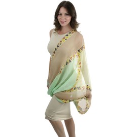 ToBeInStyle Women's Colorblock Infinity Scarf with Geometric Trim - Mint