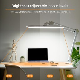 bemelux LED Nail Desk Lamp with Clamp, 117PCS LEDs, 2200 Lumens 20 Inch Metal Swivel Arm Dimming Task Lamp for Reading,Desktop Office,Workbench,Architect,Sewing,Study,Home Craft and Nail(White)