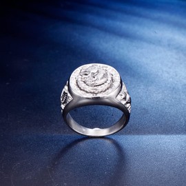 HIJONES Men's Stainless Steel Gold and Silver Hip Hop Lion Head Ring Signet Style, Stainless Steel