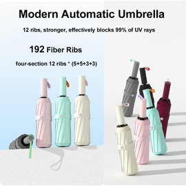 RONMX Folding Umbrella, One-Touch Automatic Open/Close, 42.5" / 108 cm, Modern, 192 Ribs, Strong Wind, Sun Umbrella, UV Protection, 100 Light Blocking, Folding Umbrella, Large Size, UV, Rain or Shine,