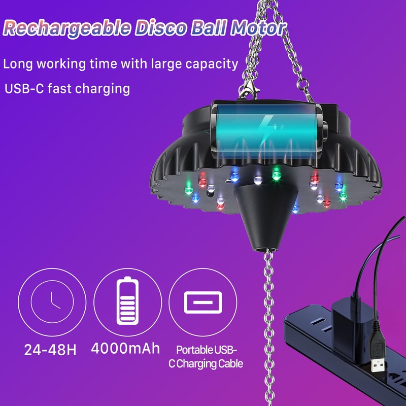 Disco Ball Motor Rotating with Light: Rechargeable Disco Ball Spinner