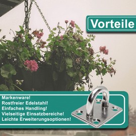 PRIOstahl Eye Plates, Lashing Eyelet, Ceiling Eyelet, Cover Plate, Mast Plate, 40 x 50 mm x 4 Pieces, Wall Eyelet, Cover Plate, Heavy Duty Anchor Plate, Mast Plate, Eyelet, Awning, Punch Bag, Cable