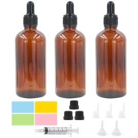 Episkey 3 x 100ml Braunglas Flaschen mit Pipettenflasche Pipette & Tropfeinsatz Aromatherapie Fläschchen Apothekerflasche Pipette für Ätherische Öle, DIY-Mischungen,Parfümöle (Braun, 100ml)