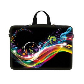 Meffort Inc 14 Inch Neoprene Laptop Sleeve - Water Resistant, Hidden Handle, Dual Zipper, Fits Up to 14” - 14.5" Laptops - Rainbow Music Note