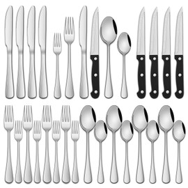 24-Piece Silverware Set with Steak Knives,Flatware Set Service for 4 Person, Food-Grade Stainless Steel Tableware Cutlery Set, Mirror Finished Utensil Sets for Home Restaurant