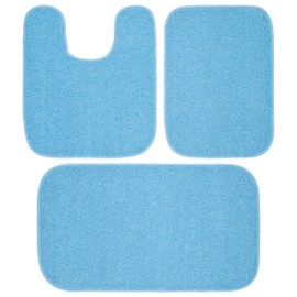 Garland Rug Gramercy Plush Polypropylene Washable Bath Rug Set, 3 Piece (Contour Rug, 17"X24", 20"X34" Bath Rugs) Basin Blue - Soft, Absorbent, and Stylish for Your Bathroom