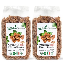 Organic Farro Farfalle Pasta, 1.1 lb (Pack of 2) – Italian Whole Wheat and Non-GMO Bow-tie Pasta, Single Ingredient. No Additives. Ancient Grain. Good Source of Plant Based Protein and Fiber. Vegan