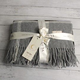 Luna Cashmere Wool Plaid Throw Blanket Made in Italy Cream Gray