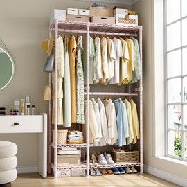 Raybee 77" H Clothes Rack Heavy Duty Clothing Racks for Hanging Clothes Portable Closet Racks for Hanging Clothes Free Standing Clothes Rack Wire Garment Rack Sturdy & Stable Pink 77" Hx31.5 Wx15.8 D