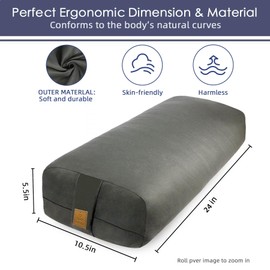 FelizMax Organic Buckwheat Bolster (24X10.5X5.5 in) Yoga Bolster Supportive Yoga Cushion for Restorative Yoga Accessories Rectangular Meditation Pillow 100% Cotton Cover Yoga Pillow (Purple)