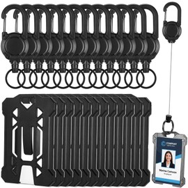Geyoga 12 Pack Badge Holder Retractable Clip Heavy Duty Carabiner Clip Keychain Badge Reel, Tactical ID Cards Holder, 23' Retractable, 4 Card Capacity