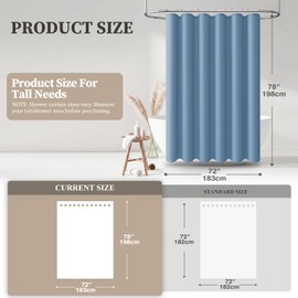 BTTN 72x78 Linen Textured Waterproof Fabric Shower Curtain, Moonlight Blue