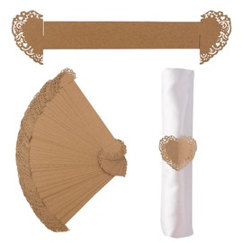 URROMA Napkin Ring, 50Pcs Hollow Heart Napkin Clasps Kraft Paper Napkin Ring Decor for Valentine Day Christmas Thanksgiving Anniversary Dinner